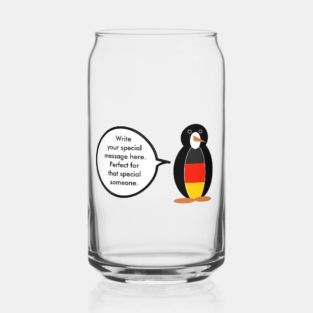 German Flag Talking Ms Penguin Personalised Can Glass (Front)
