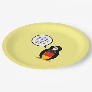 German Flag Talking Ms. Penguin Personalised Paper Plate