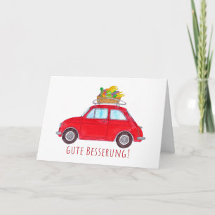German Get well Red Retro Fiat 500 Card