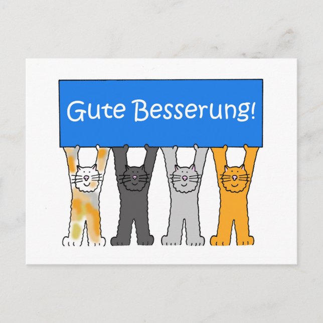 German Get Well Soon Cartoon Cats. Postcard (Front)