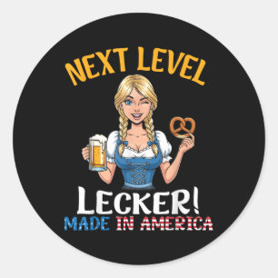 German Girl Beer Pretzel Next Level Lecker Made In Classic Round Sticker
