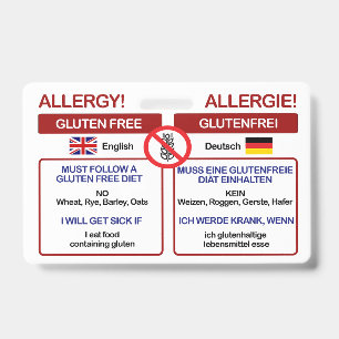 GERMAN Gluten Free Travel Card   Allergy Badge ID Badge