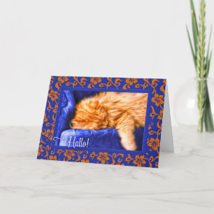 GERMAN Hallo! Orange Tabby Cat Blank Holiday Card