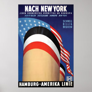 German Hamburg American Lines Vintage Travel Poster
