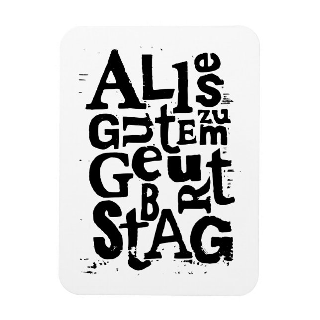 German "Happy Birthday" Lino Print Flexible Magnet (Vertical)