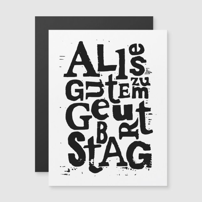 German "Happy Birthday" Lino Print Magnetic Card (Front/Back)