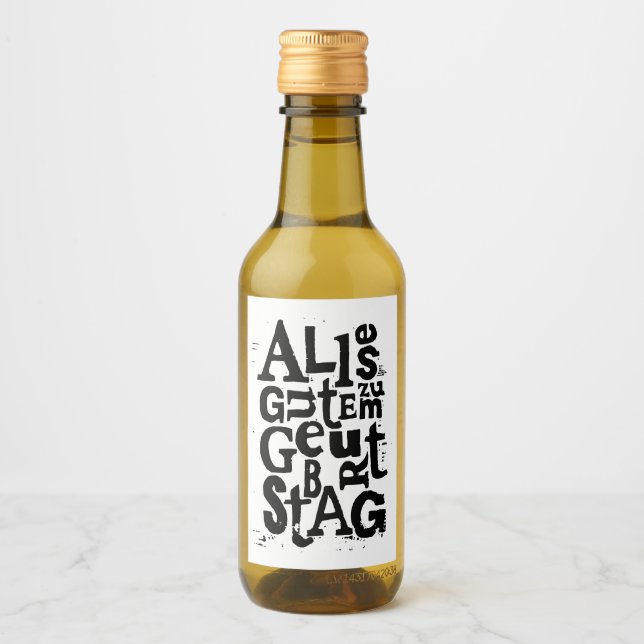 German "Happy Birthday" Lino Print Wine Label (Front)