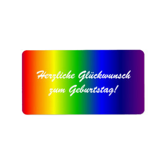 German Happy Birthday Rainbow Colours Label