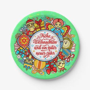 German Happy Christmas & Happy New Year 9" Paper P Plate