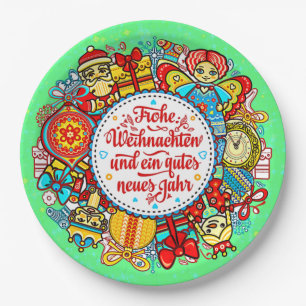 German Happy Christmas & Happy New Year 9" Paper Plate