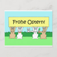 German Happy Easter, Frohe Ostern Cartoon Bunnies.