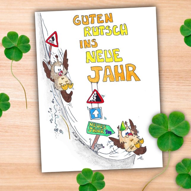 German Happy New Year GUTEN RUTSCH postcard  (Creator Uploaded)
