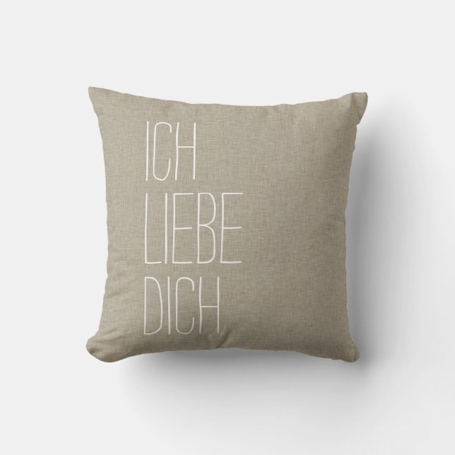 German I Love You Ich Liebe Dich Tan Throw Pillow (Front)