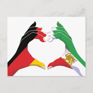 German Iranian Unity Heart with Lion and Sun Postcard