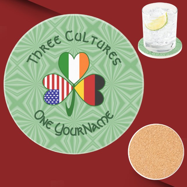 German Irish American Flags Shamrock Personalised Coaster (Creator Uploaded)