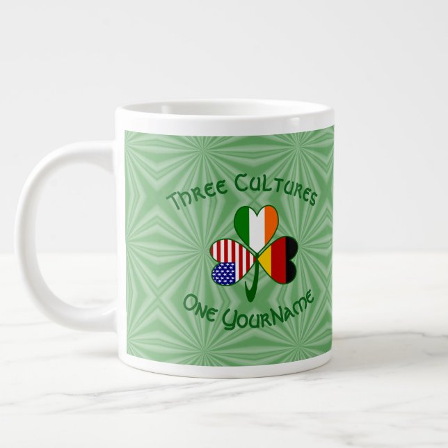 German Irish American Flags Shamrock Personalised  Large Coffee Mug (Left)