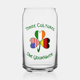 German Irish USA Flags Shamrock Personalised Can Glass
