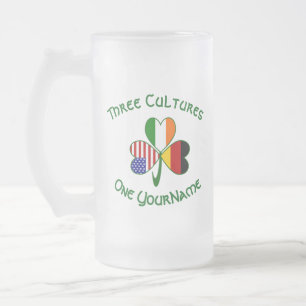 German Irish USA Flags Shamrock Personalised Frosted Glass Beer Mug