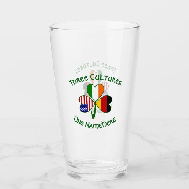 German Irish USA Flags Shamrock Personalised Glass (Front)