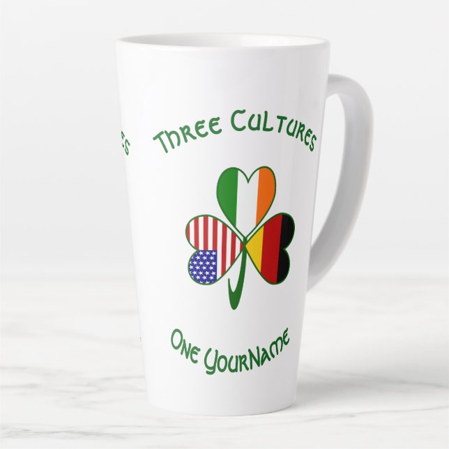 German Irish USA Flags Shamrock Personalised Large Latte Mug (Right Angle)