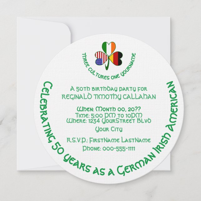 German Irish USA Flags Shamrock Personalised Round Invitation (Front)