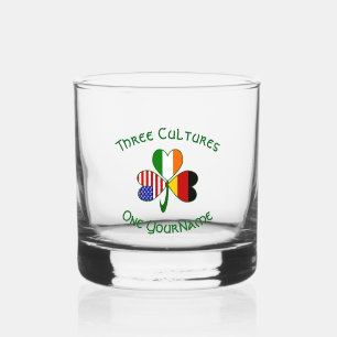 German Irish USA Flags Shamrock Personalised  Whiskey Glass