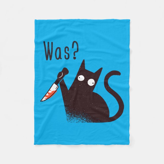 German Language Crazy Funny Cat With A Knife Fleece Blanket (Front)