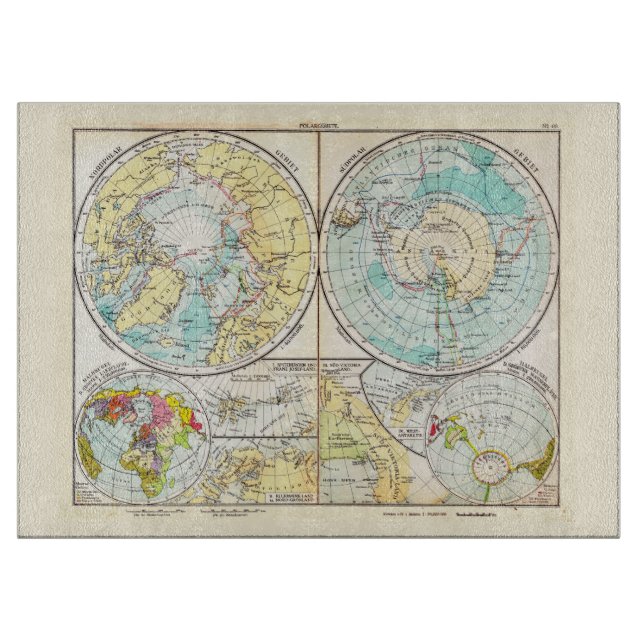 German-Language Polar Map Cutting Board (Front)