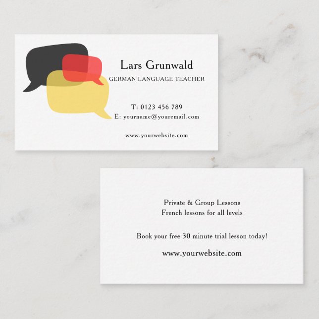 German Language Teacher Business Card (Front/Back)