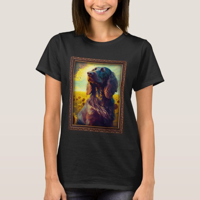 German Longhaired Pointer Painting Sunflower Flowe T-Shirt (Front)
