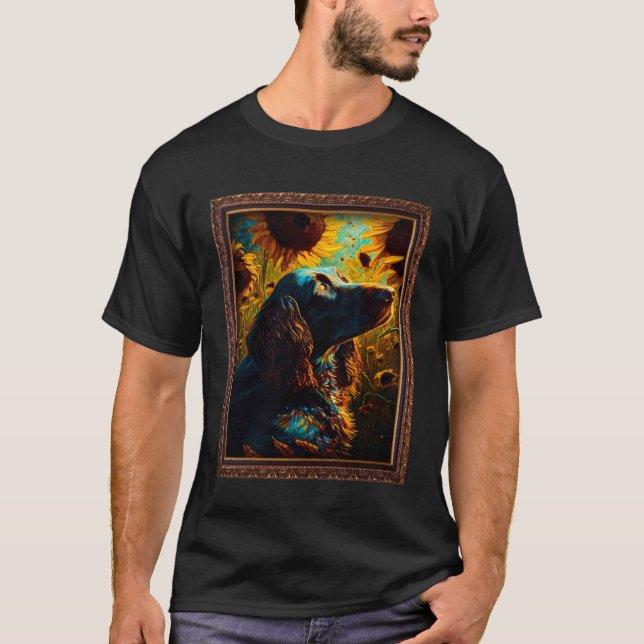 German Longhaired Pointer Painting Sunflower Flowe T-Shirt (Front)