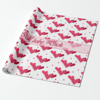 German Love Red Hearts Dots on White Wrap Paper
