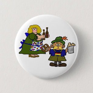 German Man and Woman Beer and Pretzel Button
