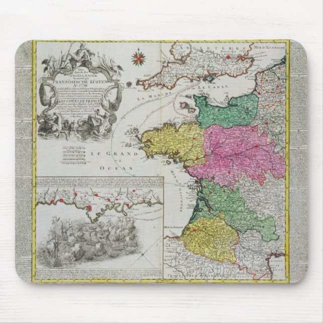 German Map showing English naval attacks on French Mouse Pad (Front)