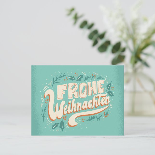 GERMAN MERRY CHRISTMAS LETTERING FROHE WEIHNACHTEN HOLIDAY POSTCARD (Standing Front)
