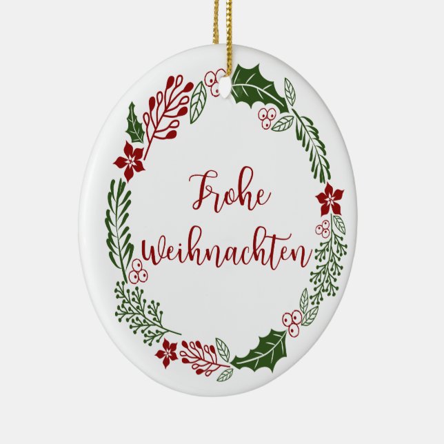 German Merry Christmas Wreath, Frohe Weihnachten Ceramic Tree Decoration (Right)