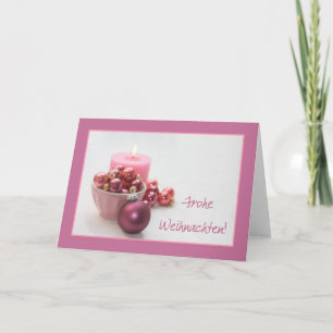 german merry christsmas pink ornaments holiday card