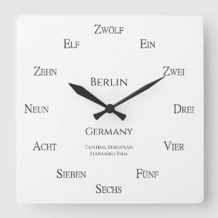 German Numbers Personalized City Country Time Zone Square Wall Clock