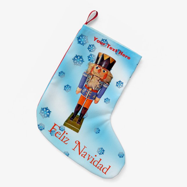 German Nutcracker - Feliz Navidad Small Christmas Stocking (Front (Hanging))
