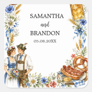 German Oktoberfest Bavarian Beer Pretzel Vintage Square Sticker
