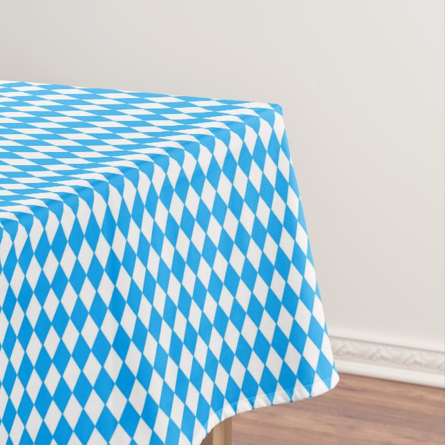 German Oktoberfest Blue White Diamonds Pattern Tablecloth (In Situ)