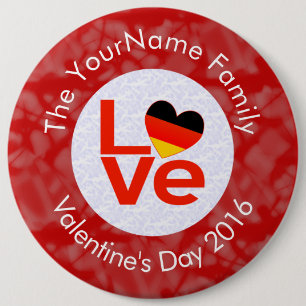 German or Deutsch LOVE White on Red 6 Cm Round Badge