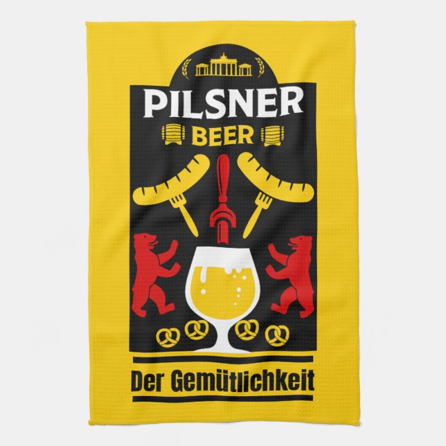 German Pilsner Beer Drinkers Tea Towel (Vertical)
