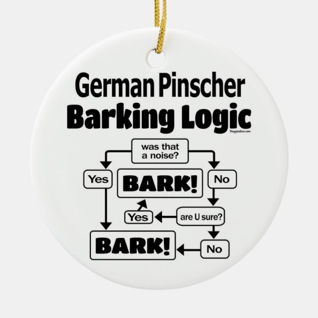German Pinscher Barking Logic Ceramic Tree Decoration (Front)