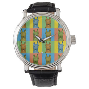 German Pinscher Dog Cartoon Pop-Art Watch