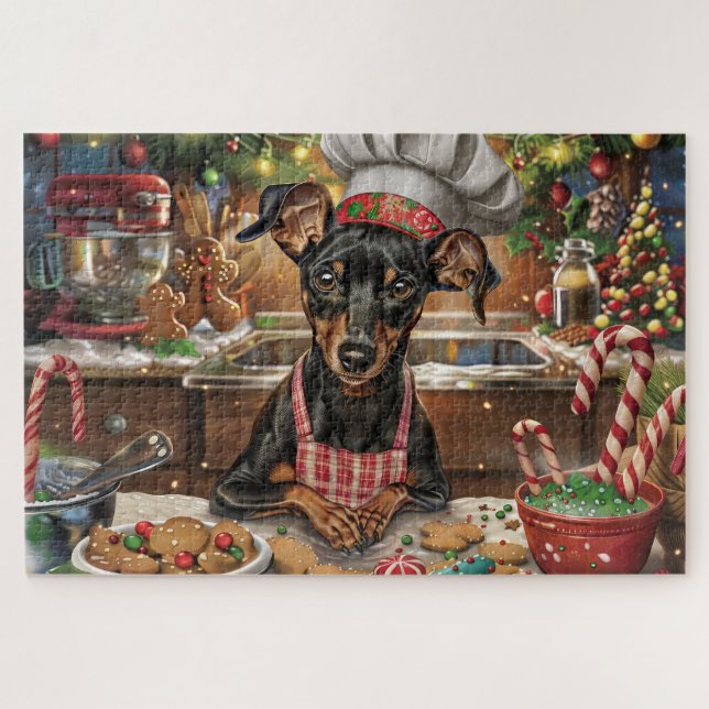 German Pinscher Holiday Baking: Festive Christmas Jigsaw Puzzle (Horizontal)