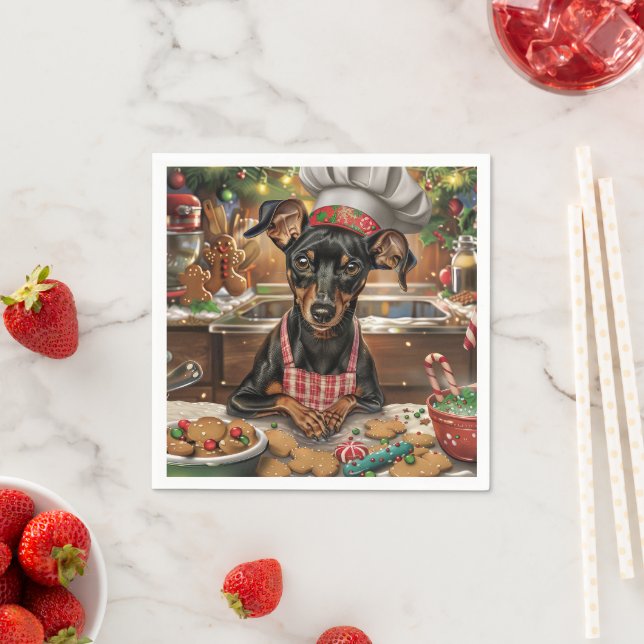 German Pinscher Holiday Baking: Festive Christmas Napkin (Insitu)