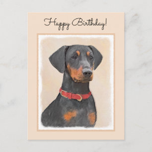German Pinscher Painting - Cute Original Dog Art Postcard