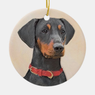 German Pinscher Painting Original Animal Art Ceramic Tree Decoration
