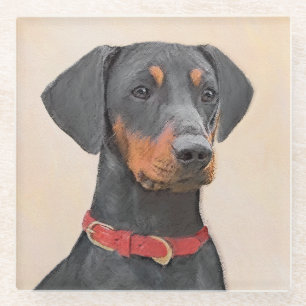 German Pinscher Painting Original Animal Art Glass Coaster